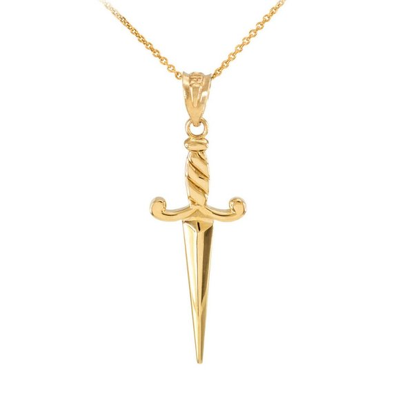 10K Solid Yellow Gold Dagger Knife Pendant Yellow